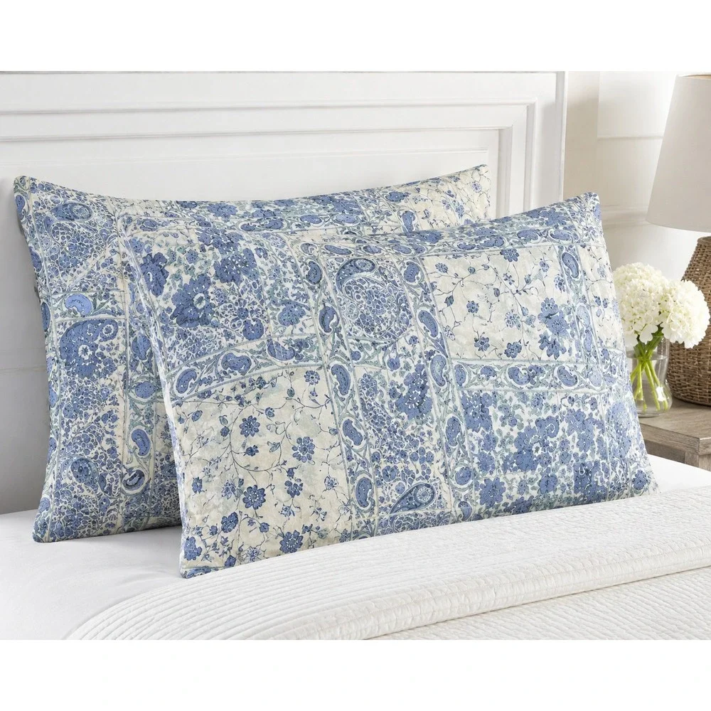 Lauren Ralph Lauren Callen Blue White Paisley Cotton Pillow Shams Set 2 Standard